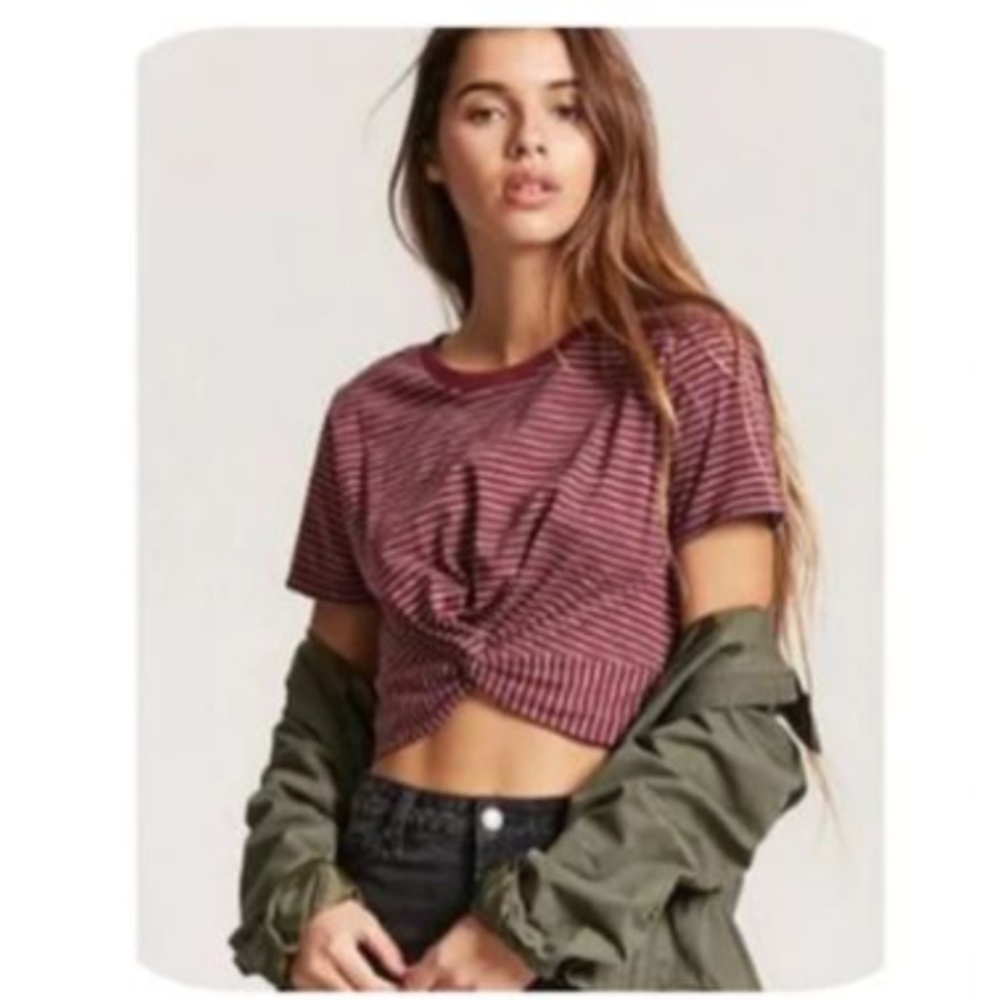 Large Maroon Striped Crop Top